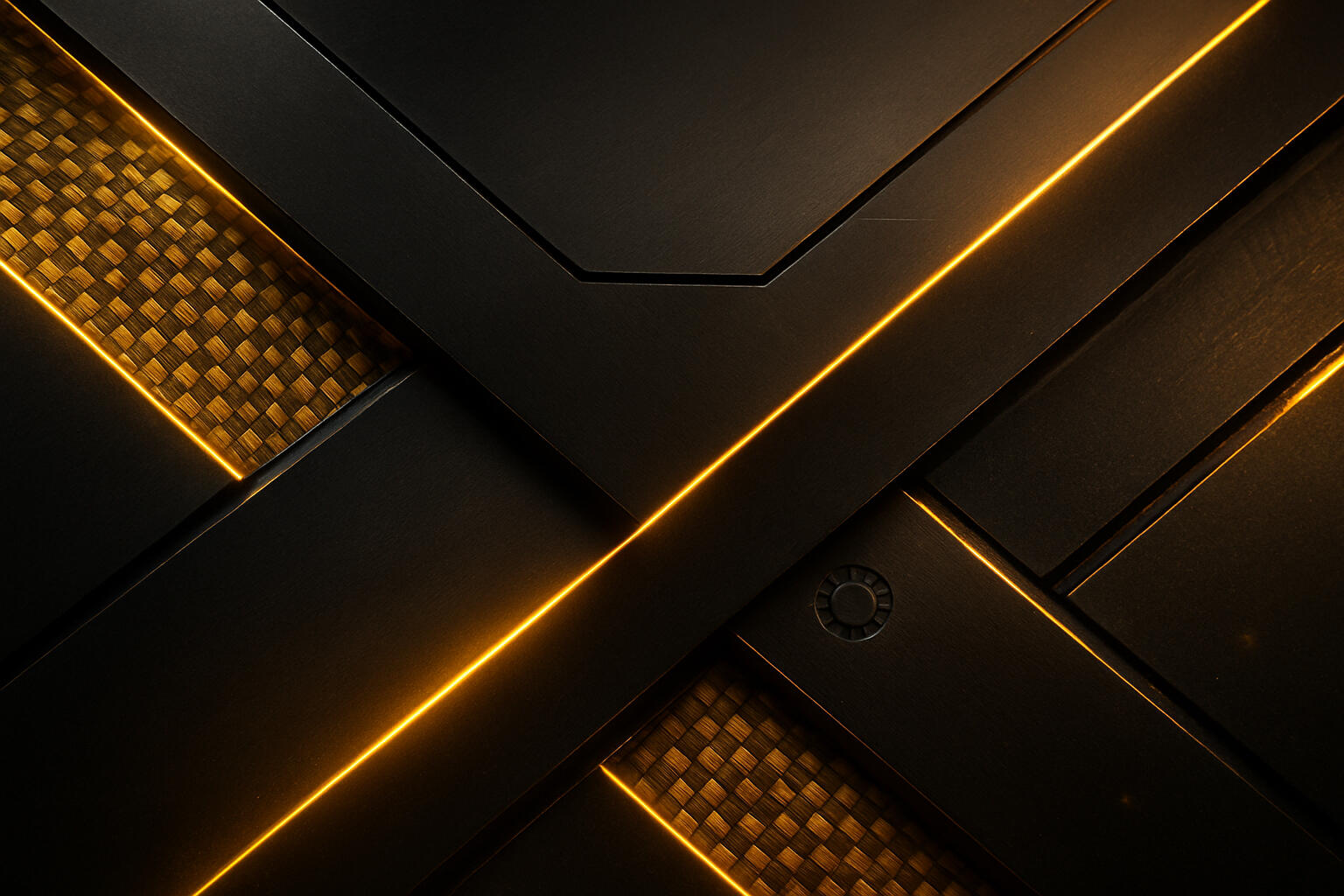 CortexForge Operations Equilibrium Interface — Sovereign System Carbon-fiber and onyx alloy surface intersected by amber-gold energy lines. Represents the equilibrium between automation and human oversight within CortexForge — tactical alignment of power, precision, and ethical design through balanced intelligence flow